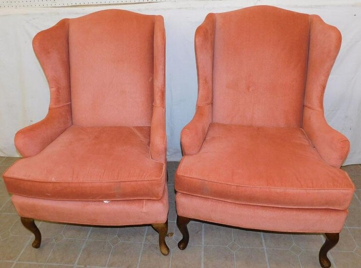 Pair Upholstered Queen Ann Wing Chairs By PA House