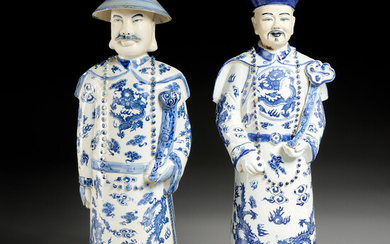 Pair large Chinese porcelain blue & white figures