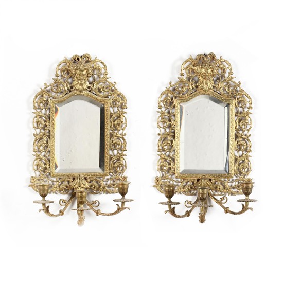Pair of Antique Mirrored Brass Sconces