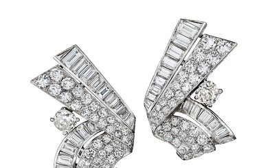 Pair of Art Deco Diamond and Platinum Earrings