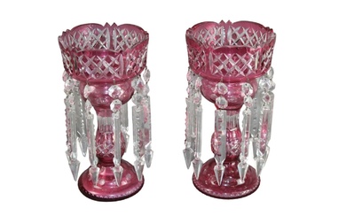 Pair of Bohemian cranberry glass lusters