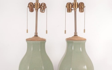 Pair of Chinese Style Celadon Table Lamps