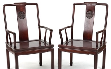 Pair of Chinese hardwood throne chairs, each 96cm high