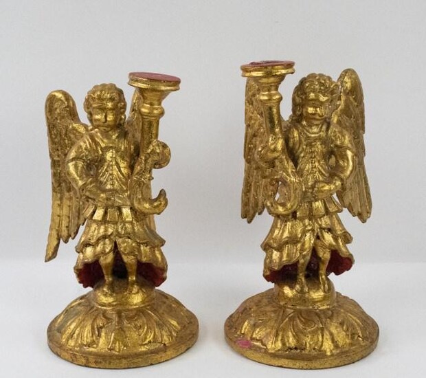 Pair of Continental Carved Gilt Wood Angels