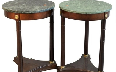 Pair of Empire Style Round Tables, having marble tops