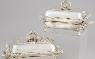 Pair of George III Silver Rectangular Covered Entré