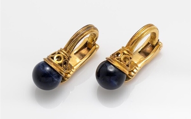 A pair of Ilias LALAoUNIS 18k Yellow Gold and Sodalite...