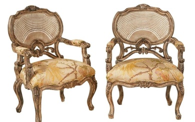 Pair of Louis XV-Style Caned Fauteuils
