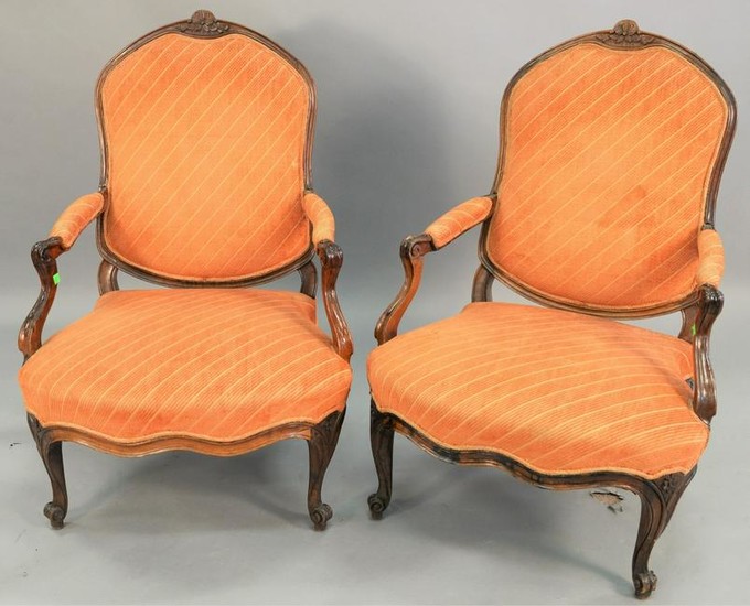 Pair of Louis XV style walnut fauteuils. ht. 38 1/2