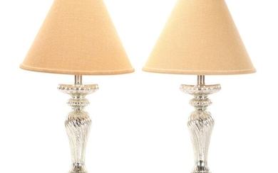 Pair of Mercury Glass Spiral Table Lamps, Contemporary