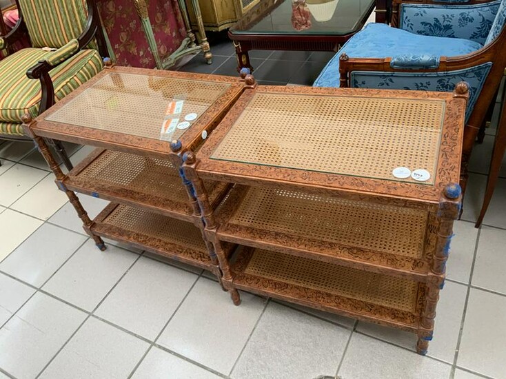 Pair of Occasional Tables with Caned Tops