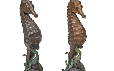 Pair of Patinated Bronze Fountain Figures, 20th c., H.- 18 in., W.- 6 in., D.- 8 in. (2 Pcs.)