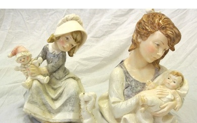 Pair of Santini Italian porcelain figures of Mother with chi...