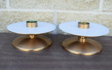 Pair of Short Solid Bronze Altar Top Candlesticks +