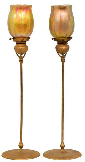Pair of Tiffany Studios Candle Lamps