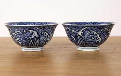 Pair of blue wave pattern bowls Chinese, 19th Century each...