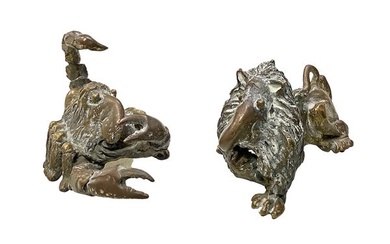Pair of bronze paperweights, depicting fantastic animals