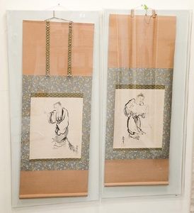 Pair of hanging scrolls of scholars, China, 20th