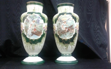Pair of opaline green glass vases