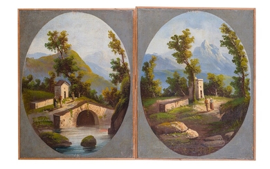 Pair of oval landscapes