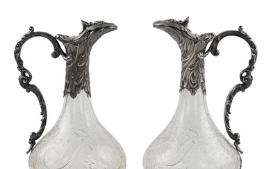 Pair of wine glass jugs in silver, Louis XV style,...