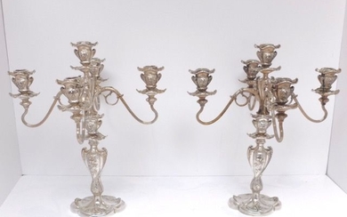 Pairpoint - A pair of high silver-plated 5-arm Art Nouveau candlesticks