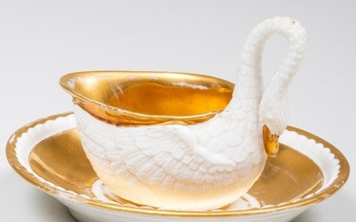 Paris Porcelain Gilt-Decorated Porcelain Swan Form