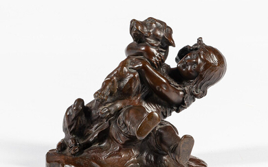 Paul Ponsard (French 1882-1915) A Girl's Best Friend Signed on the base. Bronze with deep brown patina, ht. 5 1/2 in.