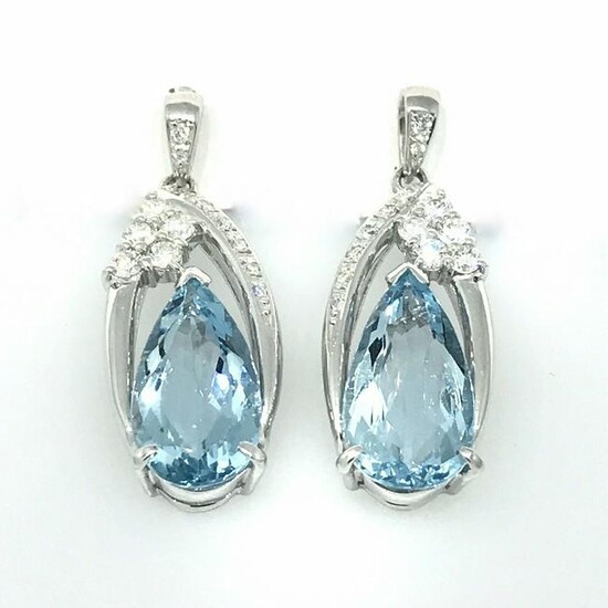 Pear Shaped Aquamarine and Diamond Drop Earrings in