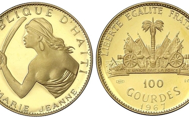Pièces et médailles d'or étrangères, Haïti, 100 Gourdes 1967, Marie Jeanne, épouse du général Lamartinière....