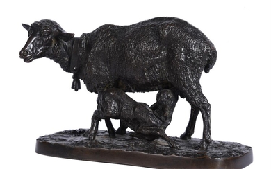 Pierre-Jules Mêne (1810-1879), a bronze animalier group of a ewe and her suckling lamb