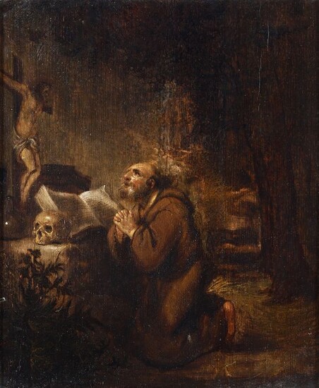 Pittore Fiammingo del XVII secolo - Rembrandt H. Van Rijn (1606-1669) [followers] - San Francesco in preghiera
