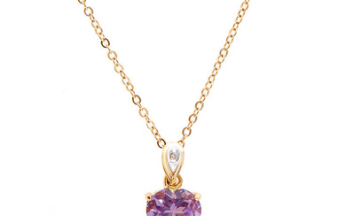 Plated 18KT Yellow Gold 2.12cts Amethyst and Diamond Necklace
