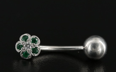 Platinum Diamond and Emerald Vertical Barbell Belly Button Ring