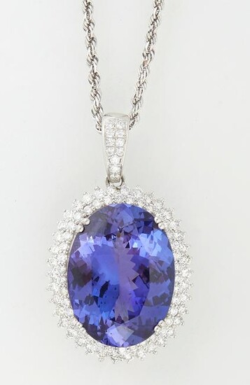 Platinum Pendant with an oval 25.21 ct. tanzanite atop