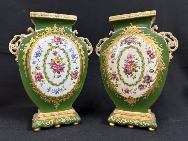 Pr. 2-Handled Copelands England Porcelain Vases