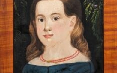Prior/Hamblen School, Mid-19th Century Portrait of a Girl in Blue Dress