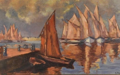 R.Bouchard "Sailboats" Oil on Canvas