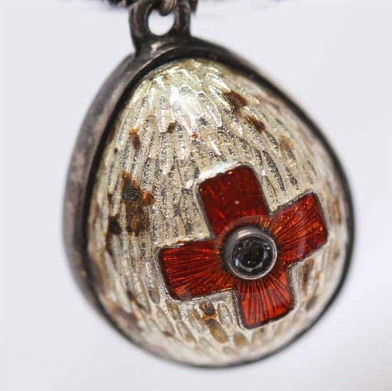 RUSSIAN IMPERIAL ENAMELED SILVER EGG PENDANT