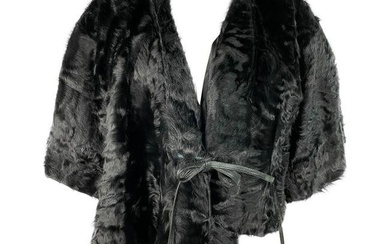 Ralph Lauren Collection Black Lamb Fur Cropped Cover Up Jacket, Size M