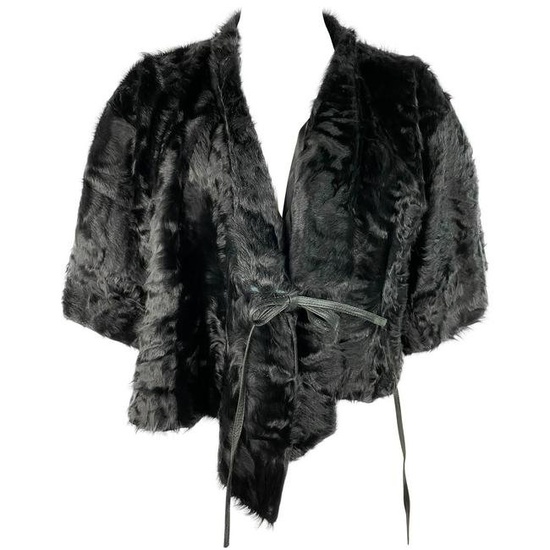 Ralph Lauren Collection Black Lamb Fur Cropped Cover Up Jacket, Size M