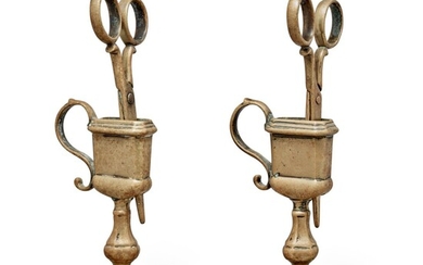 Rare Pair of English Cast-Brass Candle Snuffers and Stands, Circa 1740