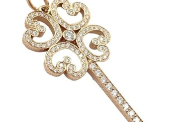 Rare! Tiffany & Co 18k Rose Gold Enchant Quatra Heart Key Pendant Necklace