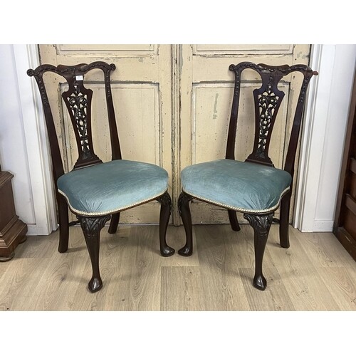 Rare pair of antique George II chairs, pierced and well carv...