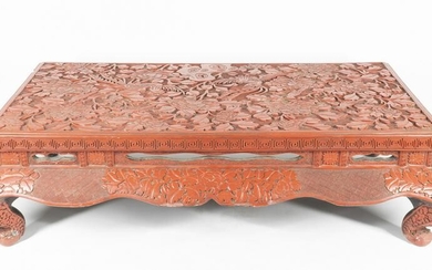 Red Cinnabar Lacquer Phoenix and Peony Kang Table