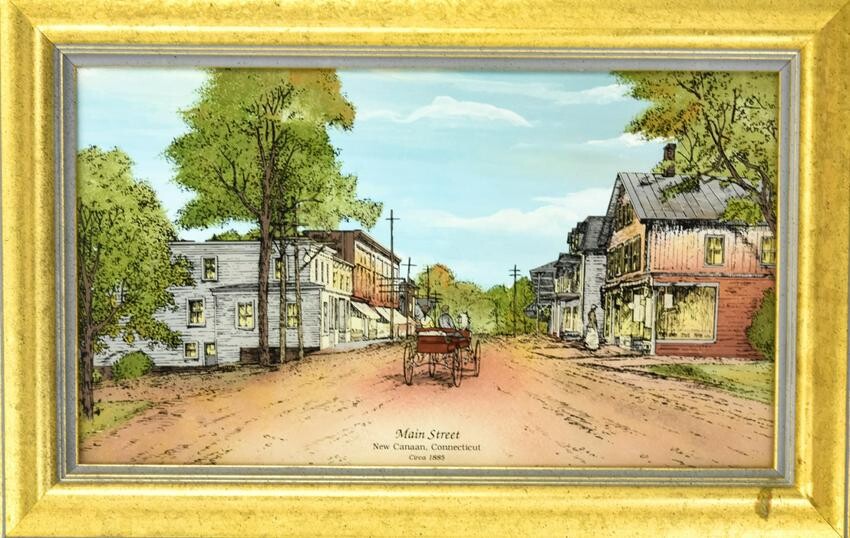 Reverse Painting of Main Street in New Canaan CT