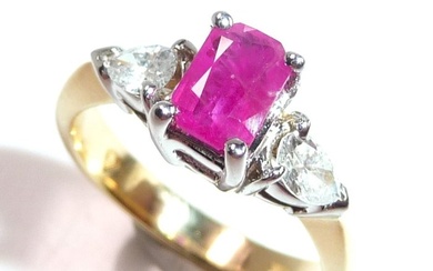 Ring - 14 kt. White gold, Yellow gold Diamond (Natural) - Ruby