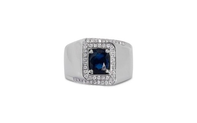 Ring - 18 kt. White gold - 1.90 tw. Sapphire - Diamond