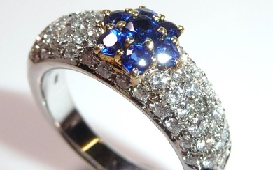 Ring - 18 kt. White gold, Yellow gold Diamond (Natural) - Sapphire