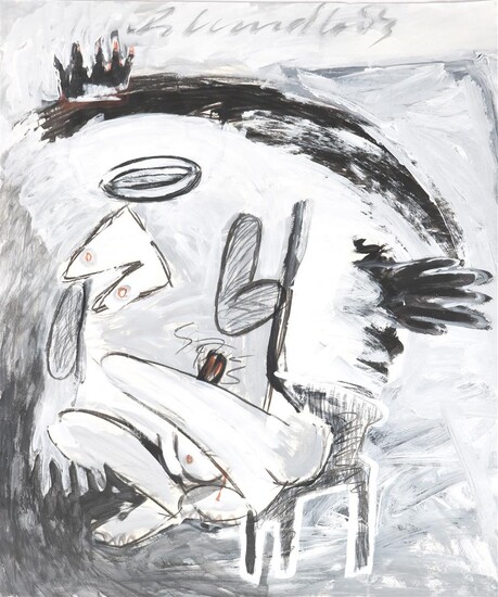 Robert Kruzdlo (1949-), Composition with figure on chair, acrylic on...